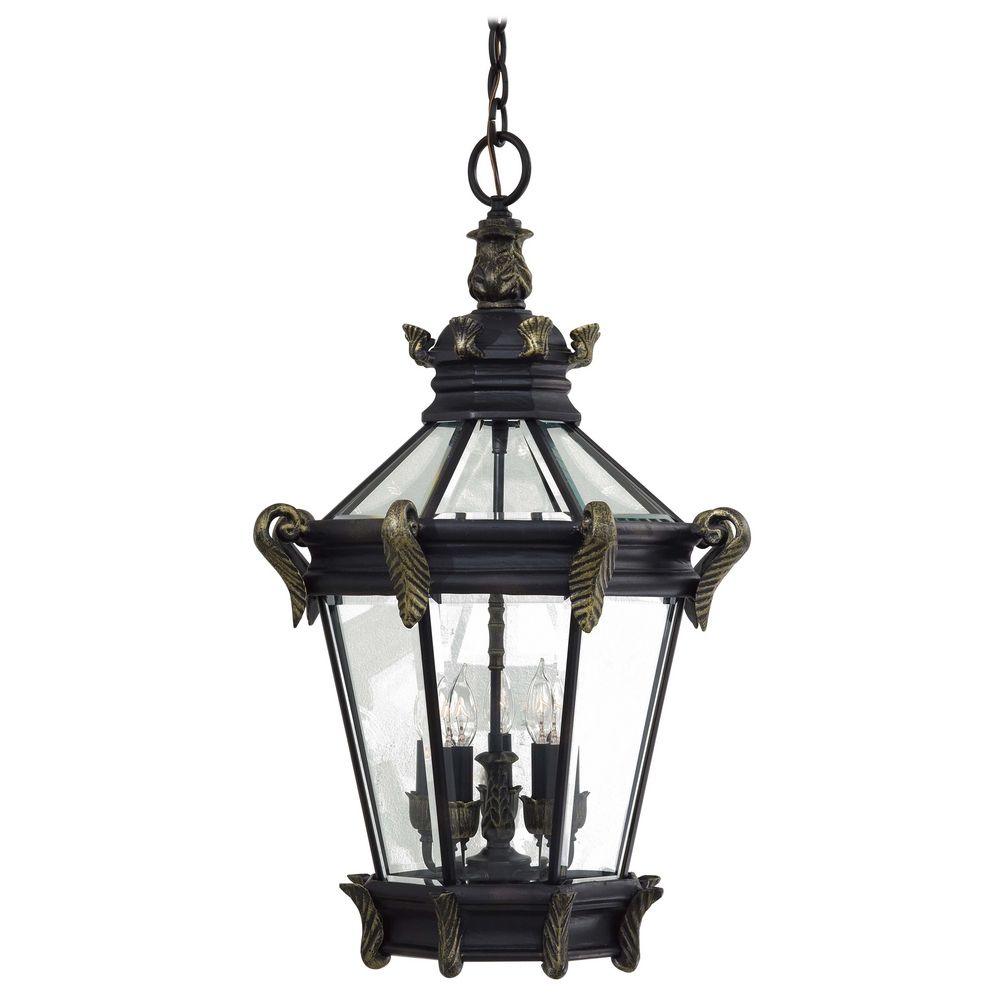 Outdoor Hanging Light with Clear Glass in Heritage W/gold Highlights Finish  at Destination Lighting