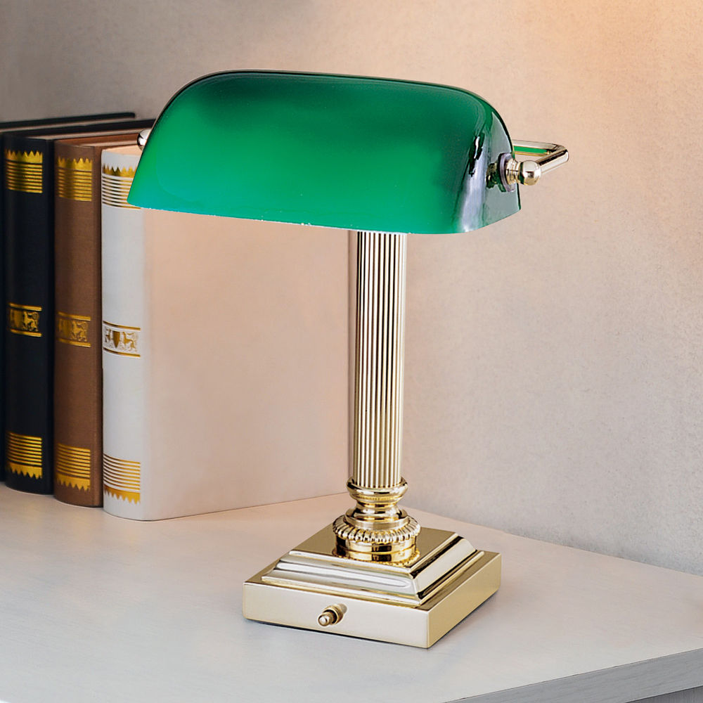 polished brass banker's lamp for desk or library table reading light
