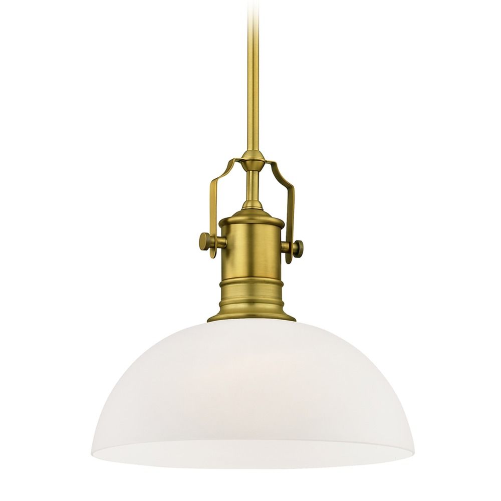 Satin Brass Pendant Light With White Glass 13 Inch Wide Image