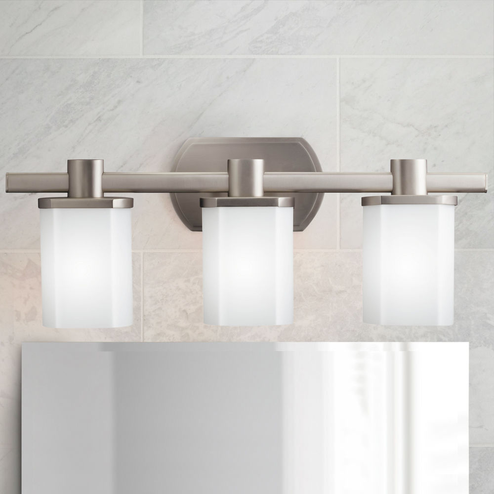 Kichler Brushed Nickel Modern Bathroom Light With White Glass