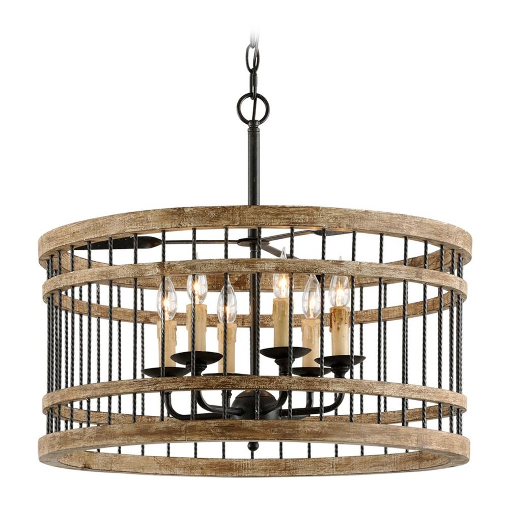 Troy Lighting Vineyard Rusty Iron With Salvaged Wood Pendant Light Shown In Rusty Iron With Salvaged Wood Finish Image