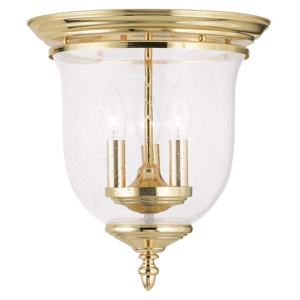 Livex Lighting Seeded Glass Flushmount Light Brass