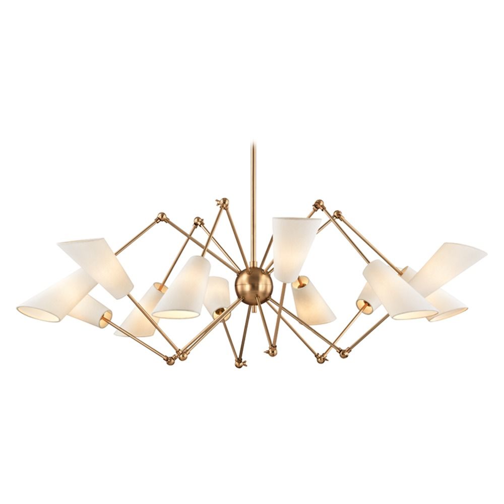 Mid Century Modern Brass Chandelier 12 Lt Adjule Arms By Hudson Image
