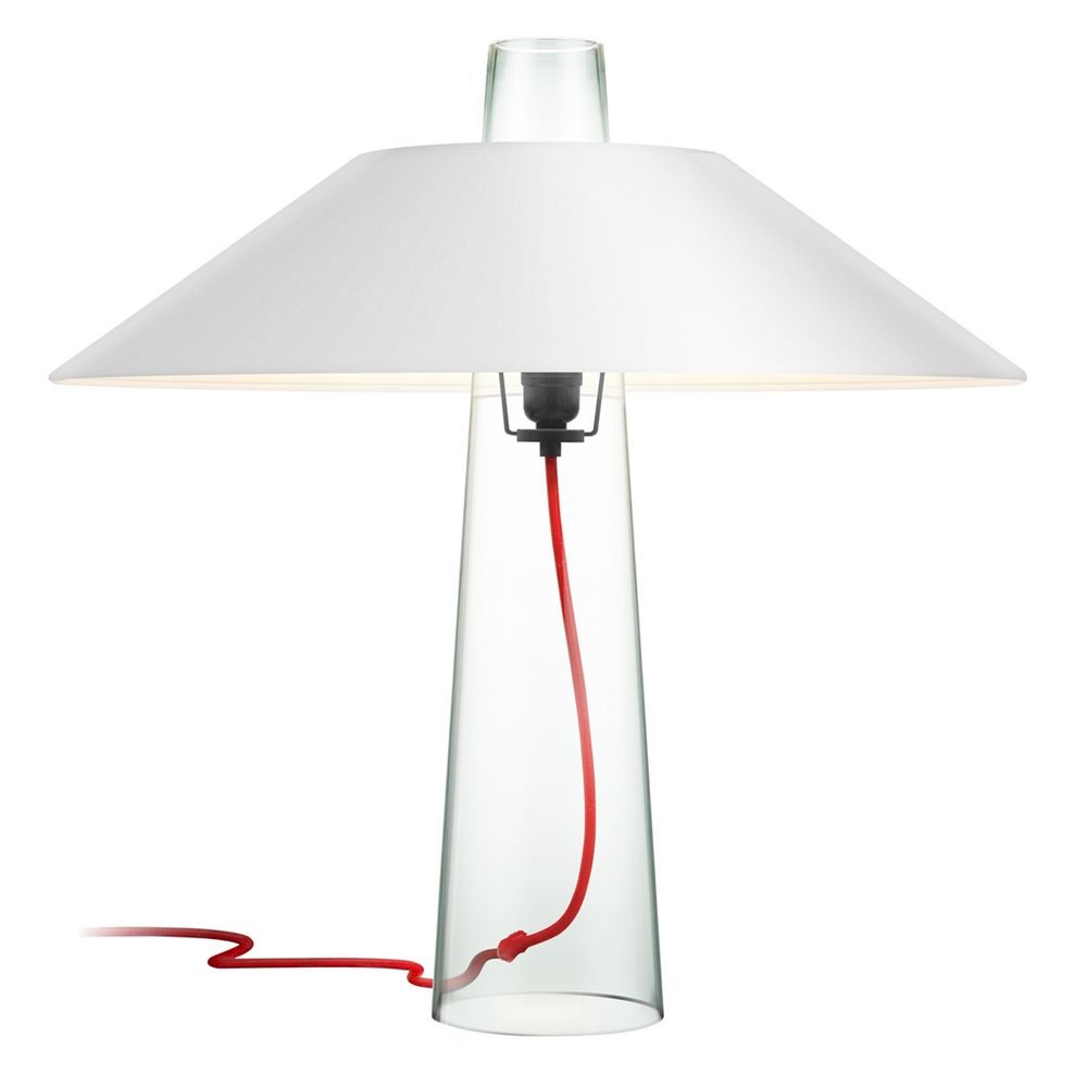 Modern Clear Glass Table Lamp With White Paper Shade And Red Cord Modern Clear Glass Table Lamp With White Paper Shade And Red Cord